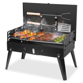 16.7x10x17.7in Portable Charcoal Grill Foldable BBQ Suitcase Grill Shelf For Outdoor Camping Picnics Garden Grilling (Color: Black) 16.7x10x17.7in Portable Charcoal Grill Foldable BBQ Suitcase Grill Shelf For Outdoor Camping Picnics Garden Grilling (Color: Black)
