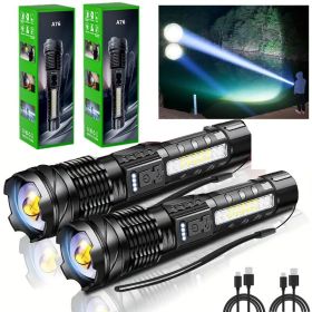 Rechargeable LED Flashlight Zoomable Tactical Torch Police Super Bright Work Light Lamp Red White Blue 3 Light USB Charging (Option: 2PCS) Rechargeable LED Flashlight Zoomable Tactical Torch Police Super Bright Work Light Lamp Red White Blue 3 Light USB Charging (Option: 2PCS)